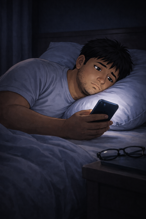 Lying in bed scrolling phone