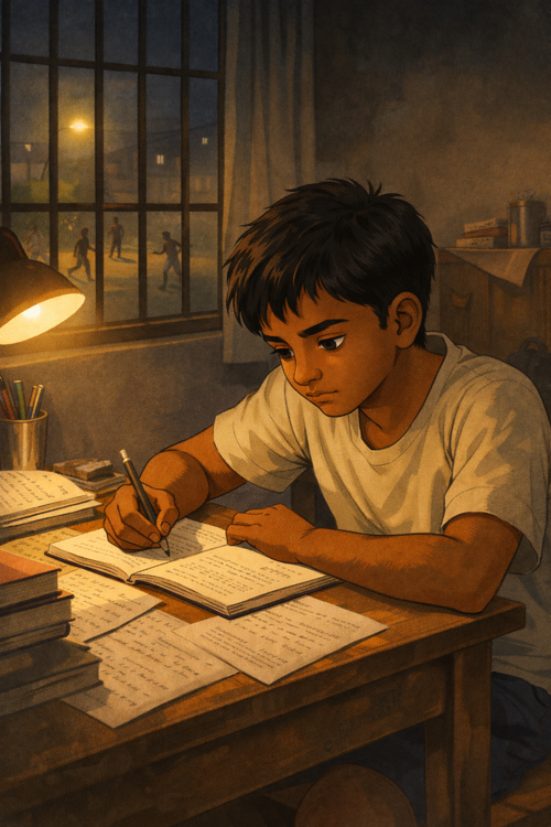 Studying late at night in India